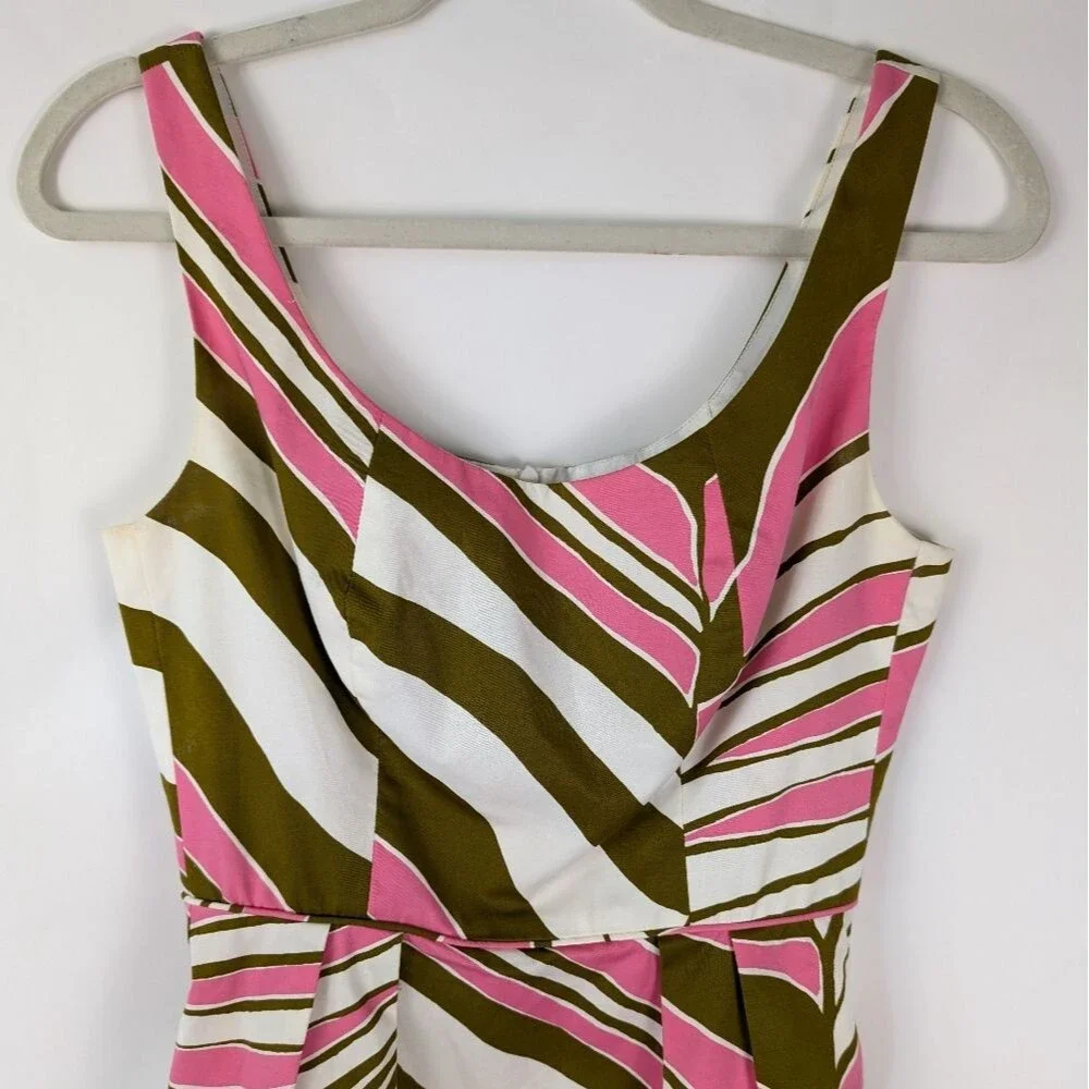Trina Turk Dress Women's Size 4 Pink Olive White Abstract Cotton Sleeveless - Picture 4 of 11